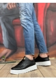 MirgeShoes Siyah Bağcıklı Erkek Casual Spor Ayakkabı Yüksek Kalın Beyaz Taban MRG010610422