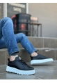 MirgeShoes Siyah Bağcıklı Erkek Casual Spor Ayakkabı Yüksek Kalın Beyaz Taban MRG010610422
