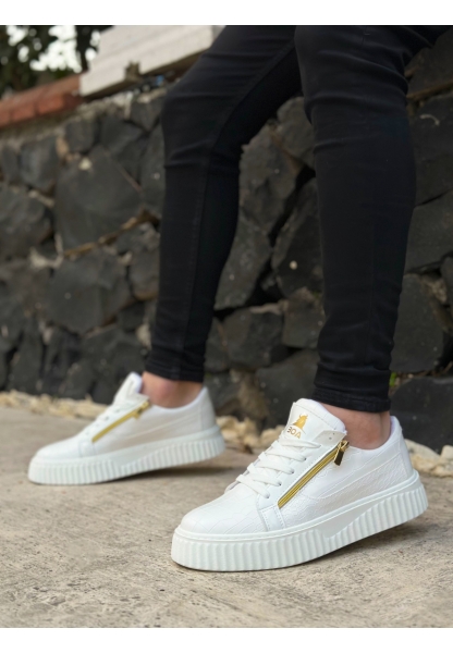 MirgeShoes Beyaz Çift Fermuarlı Erkek Casual Ayakkabı Kalın Yüksek Taban MRG01062626