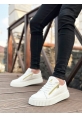 MirgeShoes Beyaz Çift Fermuarlı Erkek Casual Ayakkabı Kalın Yüksek Taban MRG01062626