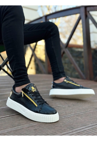 MirgeShoes Siyah Çift Fermuarlı Erkek Casual Ayakkabı Kalın Yüksek Beyaz Taban MRG01062626