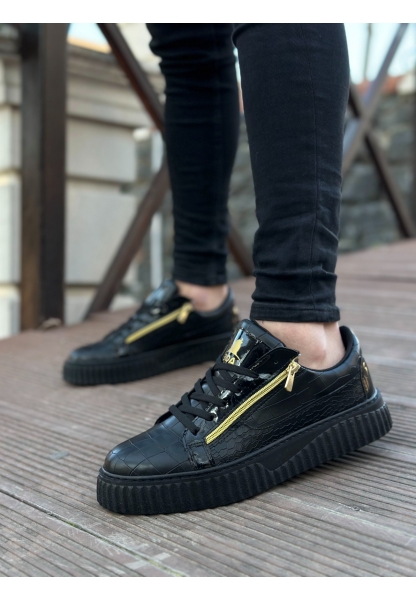 MirgeShoes Siyah Çift Fermuarlı Erkek Casual Ayakkabı Kalın Yüksek Siyah Taban MRG01062626