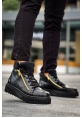 MirgeShoes Siyah Çift Fermuarlı Erkek Spor Bot Rahat Deri Kalın Yüksek Siyah Taban MRG01062830
