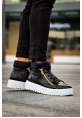 MirgeShoes Siyah Çift Fermuarlı Erkek Spor Bot Rahat Deri Kalın Yüksek Beyaz Taban MRG01062830