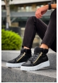 MirgeShoes Siyah Çift Fermuarlı Erkek Spor Bot Rahat Deri Kalın Yüksek Beyaz Taban MRG01062830