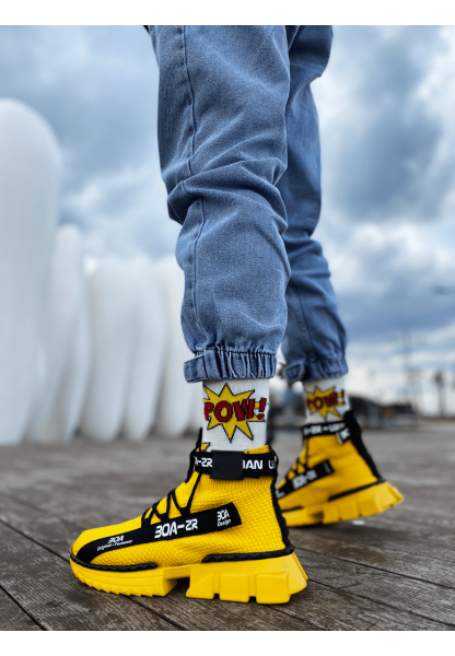 MirgeShoes Sarı Erkek Tarz Spor Ayakkabı Triko Doku Yüksek Taban SR MRG01063018