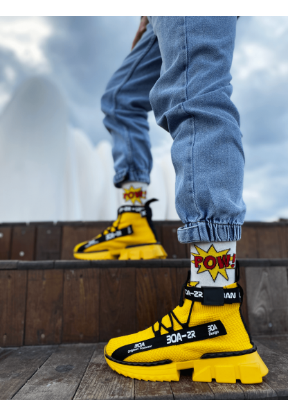 MirgeShoes Sarı Erkek Tarz Spor Ayakkabı Triko Doku Yüksek Taban SR MRG01063018