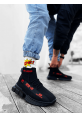 MirgeShoes Siyah-Kırmızı Erkek Tarz Spor Ayakkabı Triko Doku Yüksek Taban SYK MRG01063018