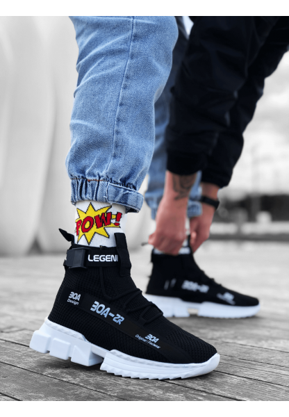 MirgeShoes Siyah Erkek Tarz Spor Ayakkabı Triko Doku Yüksek Taban SYH MRG01063018