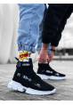 MirgeShoes Siyah Erkek Tarz Spor Ayakkabı Triko Doku Yüksek Taban SYH MRG01063018