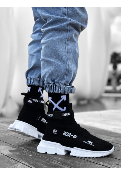 MirgeShoes Siyah Erkek Tarz Spor Ayakkabı Triko Doku Yüksek Taban SYH MRG01063018