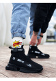 MirgeShoes Siyah Erkek Tarz Spor Ayakkabı Triko Doku Yüksek Taban KMR MRG01063018