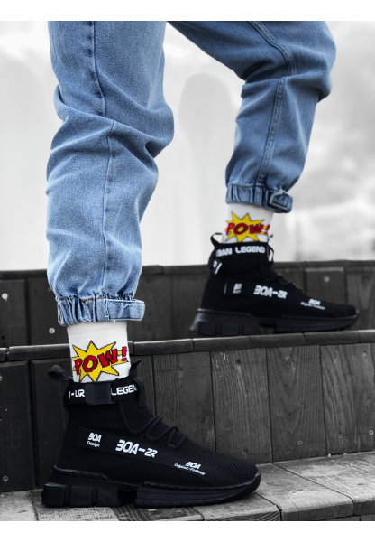 MirgeShoes Siyah Erkek Tarz Spor Ayakkabı Triko Doku Yüksek Taban KMR MRG01063018