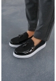 MirgeShoes Parlak Siyah Tokalı Erkek Loafer Ayakkabı Kalın BYZ Taban MRG0106002320