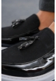 MirgeShoes Parlak Siyah Tokalı Erkek Loafer Ayakkabı Kalın BYZ Taban MRG0106002320