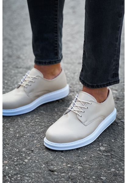 MirgeShoes Bej Bağcıklı Erkek Classic Ayakkabı Süet Kalın BYZ Taban MRG0106002321