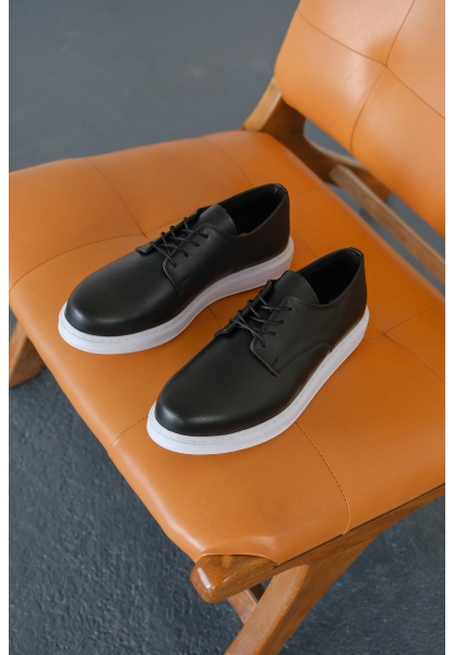 MirgeShoes Siyah Bağcıklı Erkek Classic Ayakkabı Kalın BYZ Taban MRG0106002321