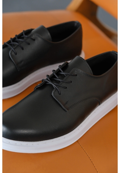 MirgeShoes Siyah Bağcıklı Erkek Classic Ayakkabı Kalın BYZ Taban MRG0106002321