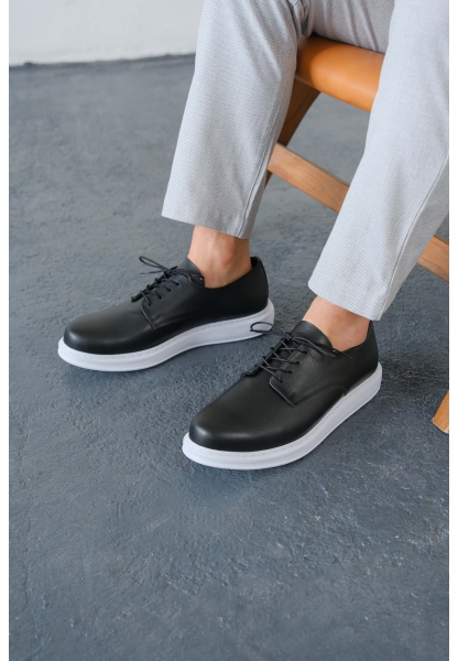 MirgeShoes Siyah Bağcıklı Erkek Classic Ayakkabı Kalın BYZ Taban MRG0106002321