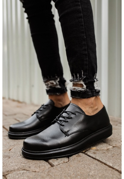 MirgeShoes Siyah Bağcıklı Erkek Classic Ayakkabı Cilt Kalın SYH Taban MRG0106002321