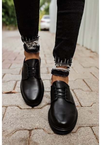 MirgeShoes Siyah Bağcıklı Erkek Classic Ayakkabı Cilt Kalın SYH Taban MRG0106002321