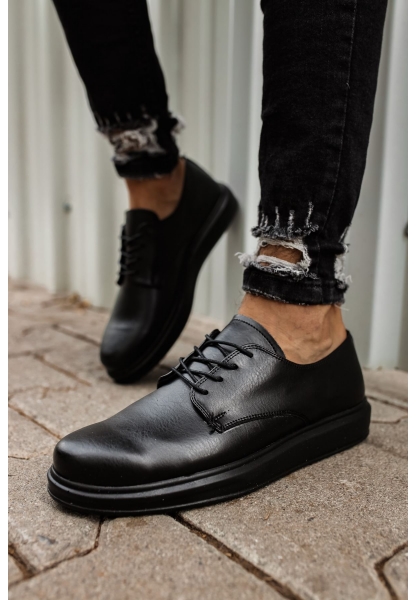 MirgeShoes Siyah Bağcıklı Erkek Classic Ayakkabı Cilt Kalın SYH Taban MRG0106002321