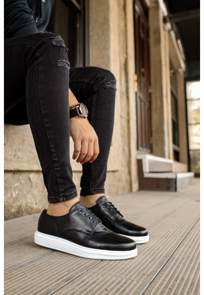 MirgeShoes Siyah Bağcıklı Erkek Classic Ayakkabı Cilt Kalın BYZ Taban MRG0106002321
