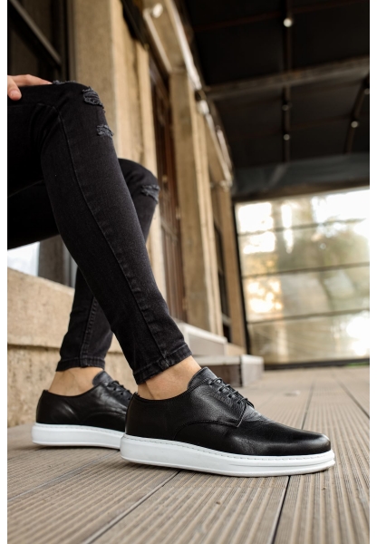 MirgeShoes Siyah Bağcıklı Erkek Classic Ayakkabı Cilt Kalın BYZ Taban MRG0106002321