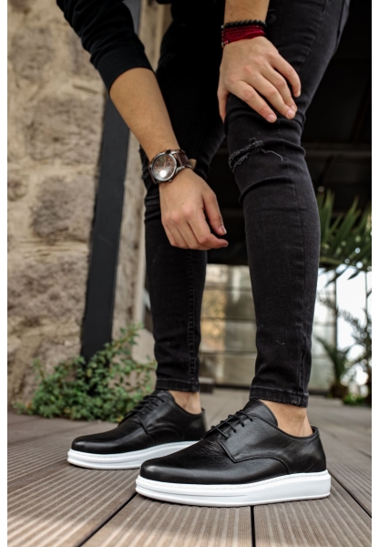 MirgeShoes Siyah Bağcıklı Erkek Classic Ayakkabı Cilt Kalın BYZ Taban MRG0106002321