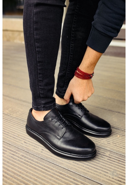 MirgeShoes Siyah Bağcıklı Erkek Classic Ayakkabı Mat Kalın SYH Taban MRG0106002321