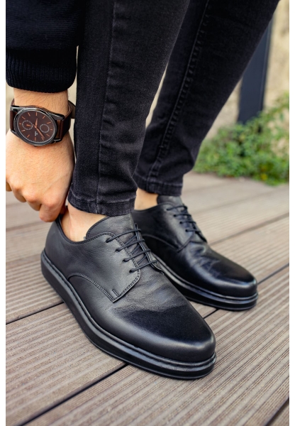 MirgeShoes Siyah Bağcıklı Erkek Classic Ayakkabı Mat Kalın SYH Taban MRG0106002321