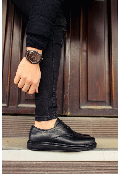 MirgeShoes Siyah Bağcıklı Erkek Classic Ayakkabı Mat Kalın SYH Taban MRG0106002321