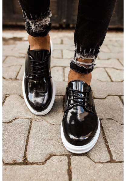 MirgeShoes Parlak Siyah Bağcıklı Erkek Classic Ayakkabı Kalın BYZ Taban MRG0106002321