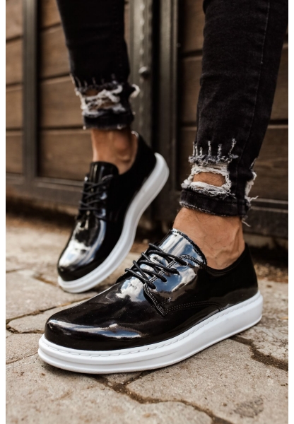 MirgeShoes Parlak Siyah Bağcıklı Erkek Classic Ayakkabı Kalın BYZ Taban MRG0106002321
