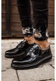 MirgeShoes Parlak Siyah Bağcıklı Erkek Classic Ayakkabı Kalın SYH Taban MRG0106002321