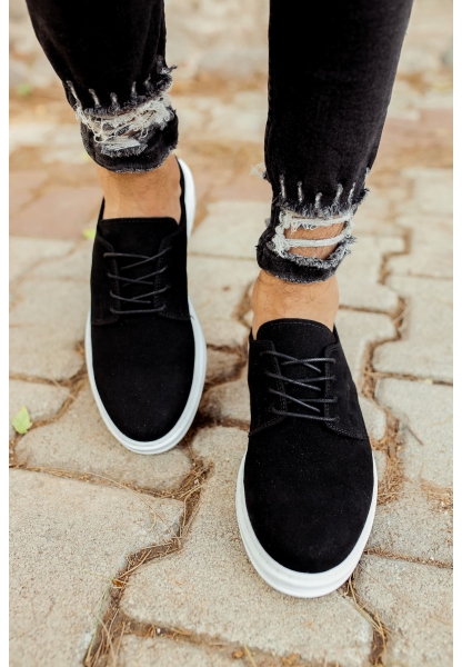 MirgeShoes Siyah Bağcıklı Erkek Classic Ayakkabı Süet Kalın BYZ Taban MRG0106002321