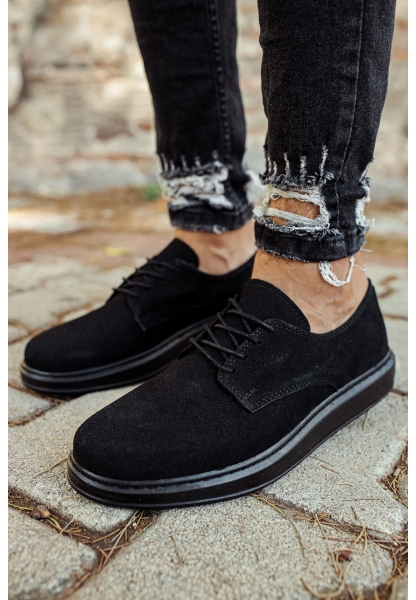 MirgeShoes Siyah Bağcıklı Erkek Classic Ayakkabı Süet Kalın SYH Taban MRG0106002321