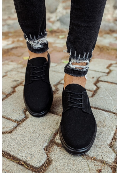 MirgeShoes Siyah Bağcıklı Erkek Classic Ayakkabı Süet Kalın SYH Taban MRG0106002321