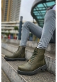 MirgeShoes Haki Bağcıklı Erkek Military Bot Yüksek Kalın GRİ Taban MRG0106002327