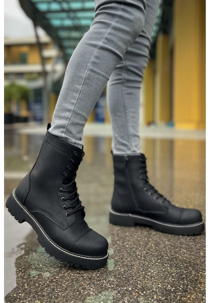 MirgeShoes Siyah Bağcıklı Erkek Military Bot Yüksek Kalın SYH Taban MRG0106002327