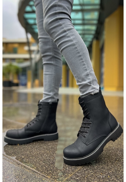 MirgeShoes Siyah Bağcıklı Erkek Military Bot Yüksek Kalın SYH Taban MRG0106002327