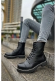 MirgeShoes Mat Siyah Bağcıklı Erkek Military Bot Yüksek Kalın SYH Taban MRG0106002327