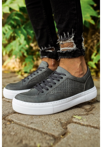 MirgeShoes Antrasit Bağcıklı Unisex Casual Spor Ayakkabı Düz Model Kalın BYZ Taban MRG010602333