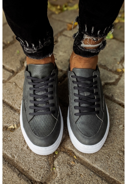 MirgeShoes Antrasit Bağcıklı Unisex Casual Spor Ayakkabı Düz Model Kalın BYZ Taban MRG010602333