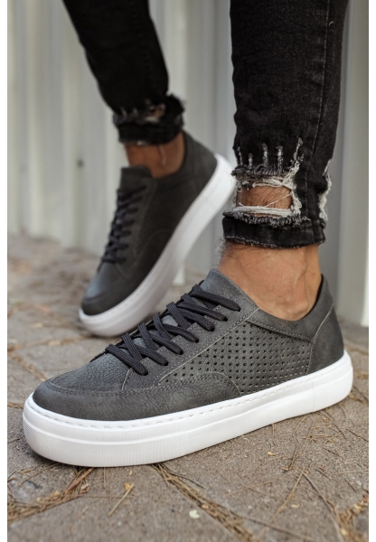 MirgeShoes Antrasit Bağcıklı Unisex Casual Spor Ayakkabı Düz Model Kalın BYZ Taban MRG010602333