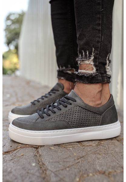 MirgeShoes Antrasit Bağcıklı Unisex Casual Spor Ayakkabı Düz Model Kalın BYZ Taban MRG010602333