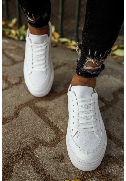MirgeShoes Beyaz Bağcıklı Unisex Casual Spor Ayakkabı Düz Model Kalın BYZ Taban MRG010602333