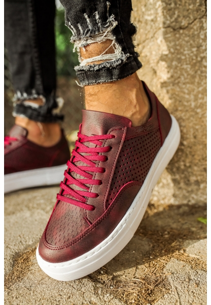 MirgeShoes Bordo Bağcıklı Unisex Casual Spor Ayakkabı Düz Model Kalın BYZ Taban MRG010602333