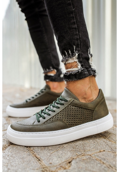 MirgeShoes Haki Bağcıklı Unisex Casual Spor Ayakkabı Düz Model Kalın BYZ Taban MRG010602333