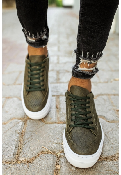 MirgeShoes Haki Bağcıklı Unisex Casual Spor Ayakkabı Düz Model Kalın BYZ Taban MRG010602333